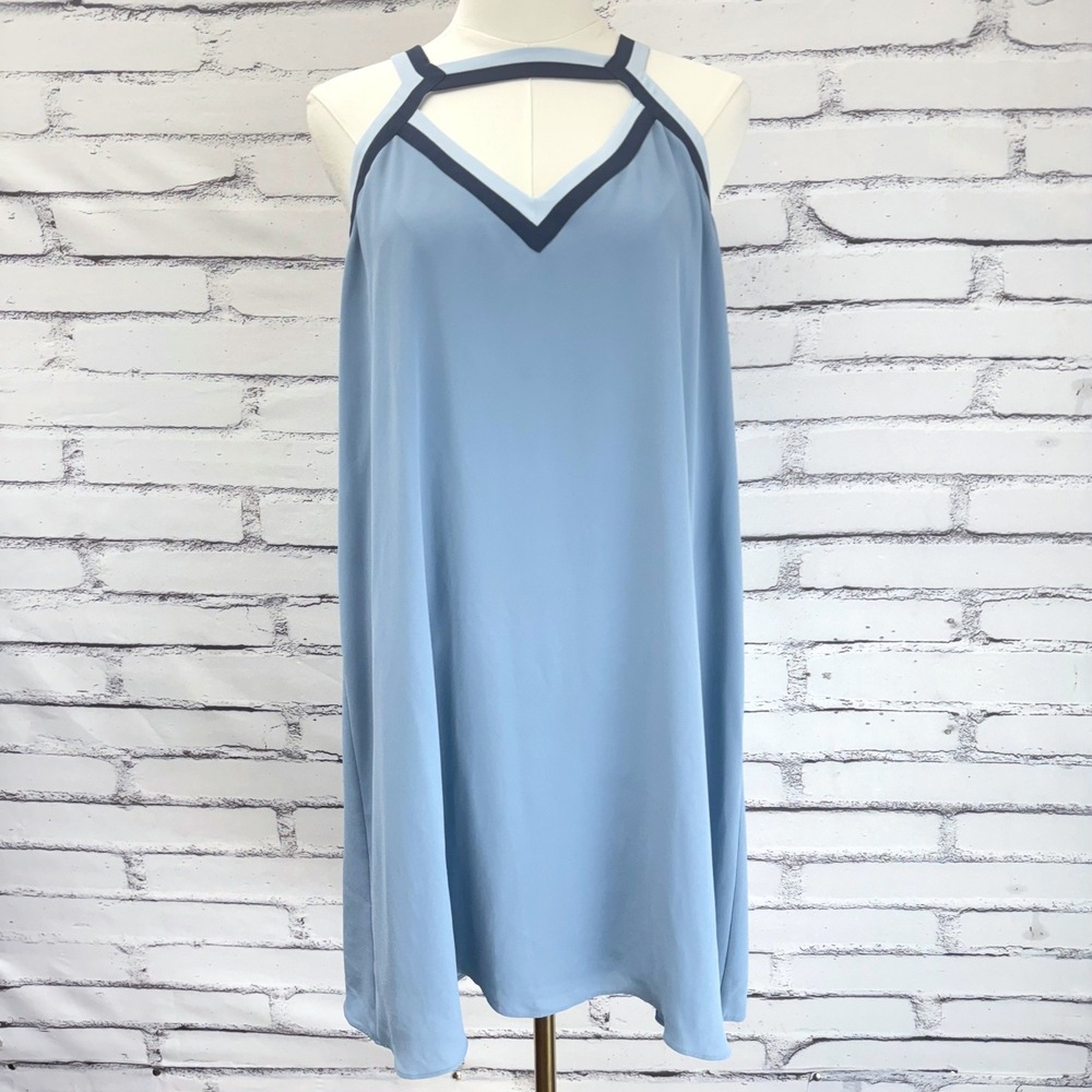 BCBGMAXAZRIA Kiersten Shadow Blue Cutout Halter Shift Dress WQR66H38 Womens M